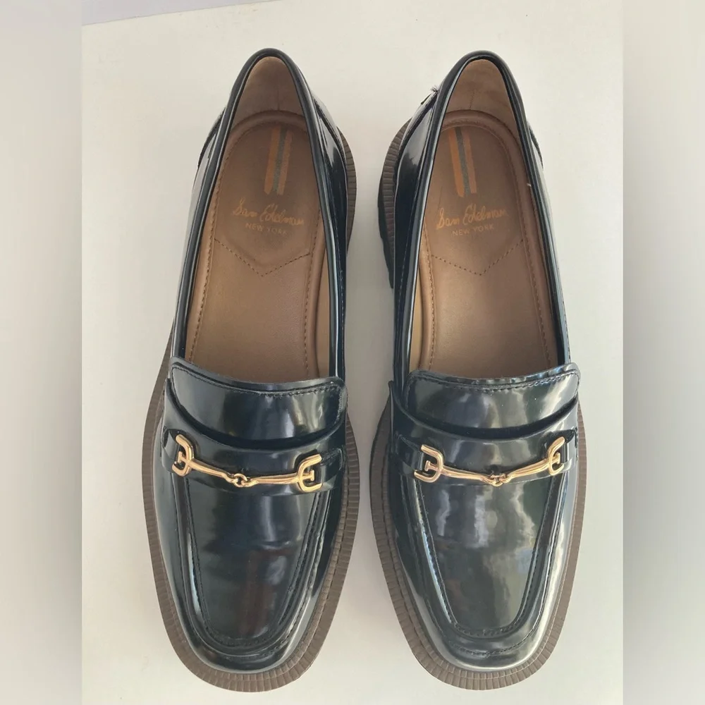 Women's Sam Edelman Black  Laurs Loafer Size 7.5M Leather Chunky Platform - Picture 7 of 9